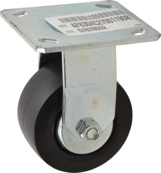 E.R. Wagner - 4" Diam x 2" Wide x 5-5/8" OAH Top Plate Mount Rigid Caster - Polypropylene, 600 Lb Capacity, Roller Bearing, 4 x 4-1/2" Plate - USA Tool & Supply