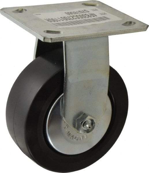 E.R. Wagner - 5" Diam x 2" Wide x 6-1/2" OAH Top Plate Mount Rigid Caster - Polypropylene, 650 Lb Capacity, Roller Bearing, 4 x 4-1/2" Plate - USA Tool & Supply