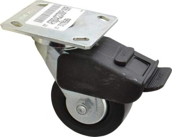 E.R. Wagner - 4" Diam x 2" Wide x 5-5/8" OAH Top Plate Mount Swivel Caster with Brake - Polypropylene, 600 Lb Capacity, Roller Bearing, 4 x 4-1/2" Plate - USA Tool & Supply