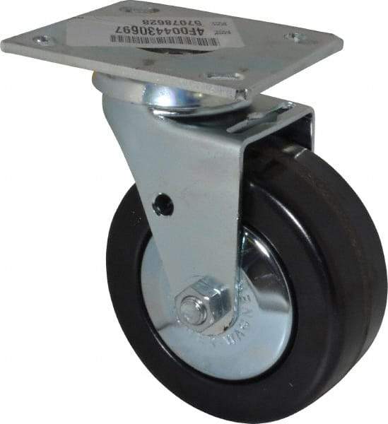 E.R. Wagner - 5" Diam x 2" Wide x 6-1/2" OAH Top Plate Mount Swivel Caster - Phenolic, 650 Lb Capacity, Roller Bearing, 4 x 4-1/2" Plate - USA Tool & Supply