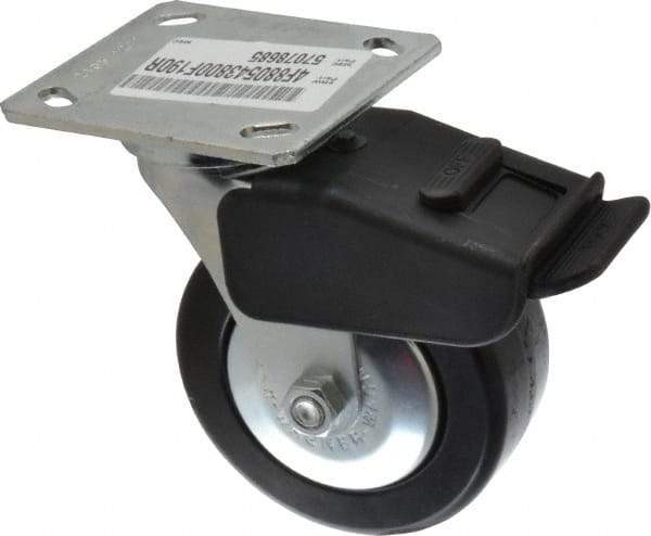 E.R. Wagner - 5" Diam x 2" Wide x 6-1/2" OAH Top Plate Mount Swivel Caster with Brake - Phenolic, 650 Lb Capacity, Roller Bearing, 4 x 4-1/2" Plate - USA Tool & Supply
