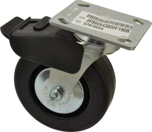 E.R. Wagner - 6" Diam x 2" Wide x 7-1/2" OAH Top Plate Mount Swivel Caster with Brake - Phenolic, 700 Lb Capacity, Roller Bearing, 4 x 4-1/2" Plate - USA Tool & Supply