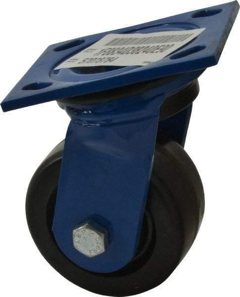 E.R. Wagner - 4" Diam x 2" Wide x 5-5/8" OAH Top Plate Mount Swivel Caster - Phenolic, 800 Lb Capacity, Delrin Bearing, 4 x 4-1/2" Plate - USA Tool & Supply