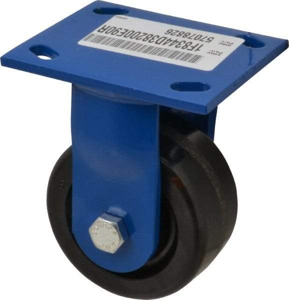 E.R. Wagner - 4" Diam x 2" Wide x 5-5/8" OAH Top Plate Mount Rigid Caster - Phenolic, 800 Lb Capacity, Delrin Bearing, 4 x 4-1/2" Plate - USA Tool & Supply