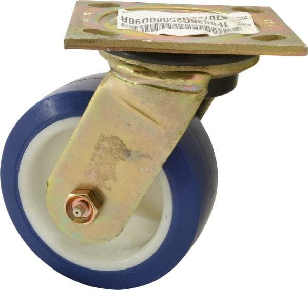 E.R. Wagner - 5" Diam x 2" Wide x 6-1/2" OAH Top Plate Mount Swivel Caster - Polyurethane, 750 Lb Capacity, Delrin Bearing, 4 x 4-1/2" Plate - USA Tool & Supply