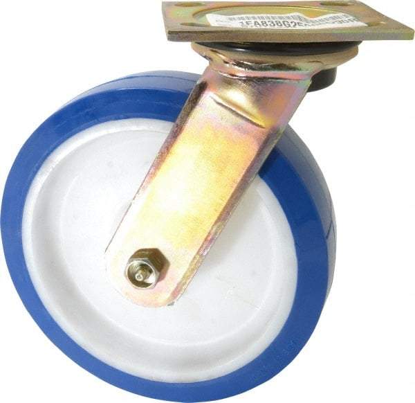 E.R. Wagner - 8" Diam x 2" Wide x 9-1/2" OAH Top Plate Mount Swivel Caster - Polyurethane, 900 Lb Capacity, Delrin Bearing, 4 x 4-1/2" Plate - USA Tool & Supply