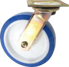 E.R. Wagner - 8" Diam x 2" Wide x 9-1/2" OAH Top Plate Mount Swivel Caster - Polyurethane, 900 Lb Capacity, Delrin Bearing, 4 x 4-1/2" Plate - USA Tool & Supply