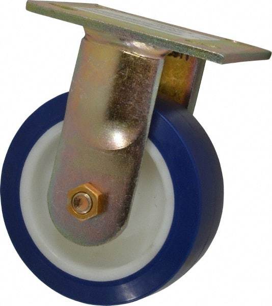 E.R. Wagner - 5" Diam x 2" Wide x 6-1/2" OAH Top Plate Mount Rigid Caster - Polyurethane, 750 Lb Capacity, Delrin Bearing, 4 x 4-1/2" Plate - USA Tool & Supply