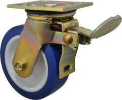 E.R. Wagner - 6" Diam x 2" Wide x 7-1/2" OAH Top Plate Mount Swivel Caster with Brake - Polyurethane, 900 Lb Capacity, Delrin Bearing, 4 x 4-1/2" Plate - USA Tool & Supply