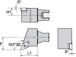 Kennametal - Right Hand Cut, Size KM25, DC.. Insert Compatiblity, External Modular Turning & Profiling Cutting Unit Head - 22mm Ctr to Cutting Edge, 30mm Head Length, Through Coolant, Series Screw-On - USA Tool & Supply