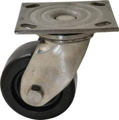 Albion - 4" Diam x 2" Wide x 5-5/8" OAH Top Plate Mount Swivel Caster - Phenolic, 800 Lb Capacity, Delrin Bearing, 4 x 4-1/2" Plate - USA Tool & Supply