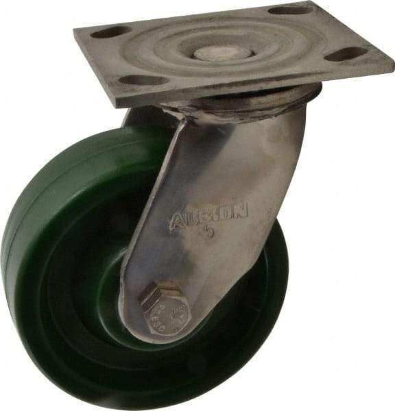 Albion - 5" Diam x 2" Wide x 6-1/2" OAH Top Plate Mount Swivel Caster - Polyurethane, 1,000 Lb Capacity, Delrin Bearing, 4 x 4-1/2" Plate - USA Tool & Supply