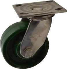 Albion - 5" Diam x 2" Wide x 6-1/2" OAH Top Plate Mount Swivel Caster - Polyurethane, 1,000 Lb Capacity, Delrin Bearing, 4 x 4-1/2" Plate - USA Tool & Supply