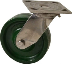 Albion - 6" Diam x 2" Wide x 7-1/2" OAH Top Plate Mount Swivel Caster - Polyurethane, 1,000 Lb Capacity, Delrin Bearing, 4 x 4-1/2" Plate - USA Tool & Supply