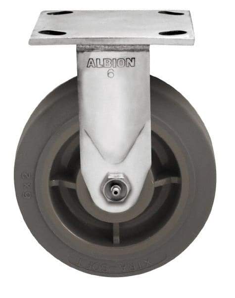Albion - 8" Diam x 2" Wide x 9-1/2" OAH Top Plate Mount Rigid Caster - Soft Rubber, 500 Lb Capacity, Delrin Bearing, 4 x 4-1/2" Plate - USA Tool & Supply