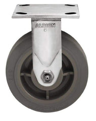Albion - 8" Diam x 2" Wide x 9-1/2" OAH Top Plate Mount Rigid Caster - Soft Rubber, 500 Lb Capacity, Delrin Bearing, 4 x 4-1/2" Plate - USA Tool & Supply