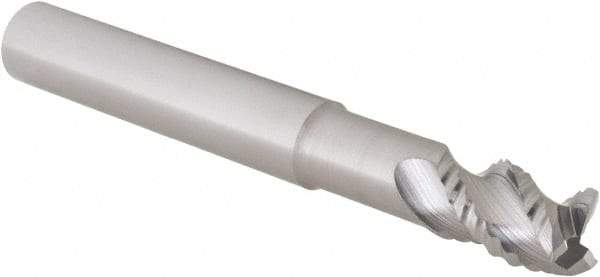 Iscar - 3/8" Diam, Coarse Pitch, 1/2" LOC, 3 Flute Solid Carbide 0.008" Corner Radius Roughing End Mill - Uncoated, 3" OAL, 3/8" Shank Diam, Single End, Centercutting, 45° Helix - USA Tool & Supply
