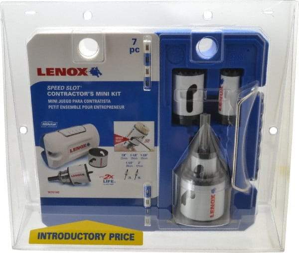 Lenox - 7 Piece, 7/8" to 2" Saw Diam, Contractor's Hole Saw Kit - Bi-Metal, Toothed Edge, Includes 5 Hole Saws - USA Tool & Supply