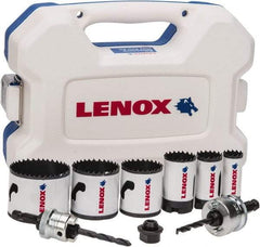 Lenox - 9 Piece, 7/8" to 2-1/4" Saw Diam, Electrician's Hole Saw Kit - Bi-Metal, Toothed Edge, Includes 6 Hole Saws - USA Tool & Supply