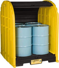 Justrite - 4 Drum, 79 Gal Sump Capacity, Drum Cover Pallet - 5.71' Long x 5.06' Wide x 6.27' High, Vertical Storage, Polyethylene - USA Tool & Supply