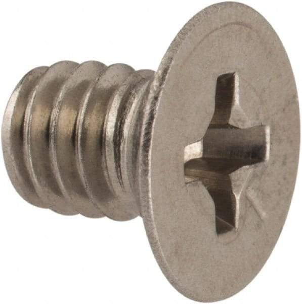 Made in USA - #8-32 UNC, 1/4" OAL Phillips Drive Machine Screw - Flat Head, Grade 18-8 Stainless Steel, Passivated Finish, Without Washer - USA Tool & Supply