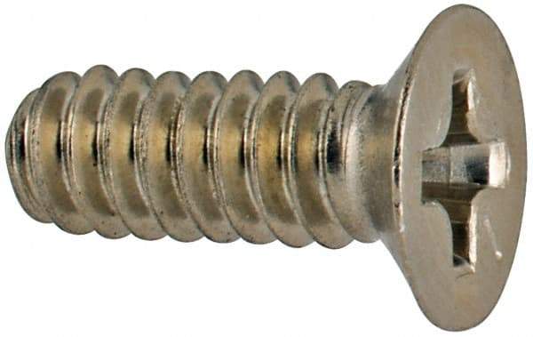 Made in USA - #6-32 UNC, 3/8" OAL Phillips Drive Machine Screw - Flat Head, Grade 18-8 Stainless Steel, Passivated Finish, Without Washer - USA Tool & Supply