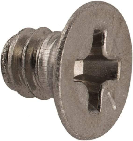 Made in USA - #6-32 UNC, 3/16" OAL Phillips Drive Machine Screw - Flat Head, Grade 18-8 Stainless Steel, Passivated Finish, Without Washer - USA Tool & Supply