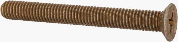Made in USA - #10-32 UNF, 1-3/4" OAL Phillips Drive Machine Screw - Flat Head, Grade 3 Steel, Yellow Cadmium-Plated Finish, Without Washer - USA Tool & Supply