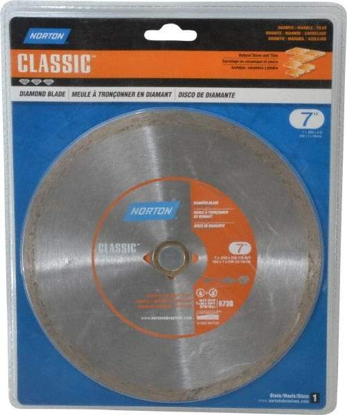 Norton - 7" Diam, 5/8" Arbor Hole Diam, Wet & Dry Cut Saw Blade - Diamond-Tipped, Standard Round Arbor - USA Tool & Supply