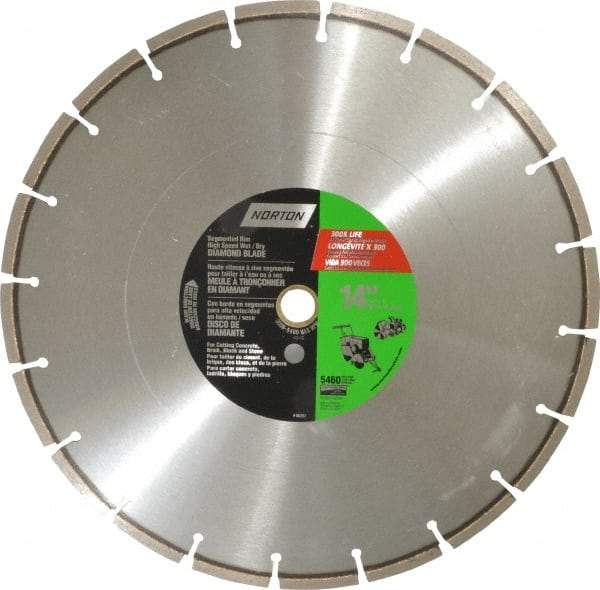 Norton - 14" Diam, 1" Arbor Hole Diam, Wet & Dry Cut Saw Blade - Diamond-Tipped, Standard Round Arbor - USA Tool & Supply