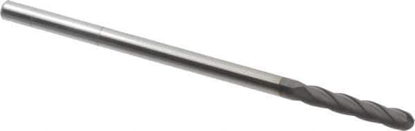 Niagara Cutter - 3/16" Diam, 1" LOC, 4 Flute Solid Carbide Ball End Mill - Diamond Finish, Single End, 4" OAL, 3/16" Shank Diam, Spiral Flute - USA Tool & Supply