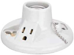 Leviton - 2 Pin, 125 VAC, 660 Watt, Medium Base, Pull Chain Lamp Holder - 4.56 Inch Wide x 2-1/2 Inch High, Incandescent, Screw Mounted - USA Tool & Supply