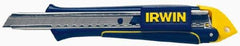 Irwin - Snap Utility Knife - 9mm Blade, Blue & Yellow Standard Grip Handle, 3 Blades Included - USA Tool & Supply