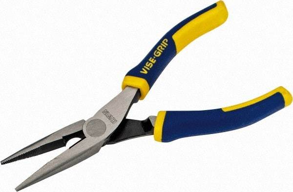 Irwin - 6" OAL, 1-25/32" Jaw Length x 23/32" Jaw Width, Long Nose Side Cutting Pliers - Serrated Jaw, Standard Head, ProTouch Handles - USA Tool & Supply