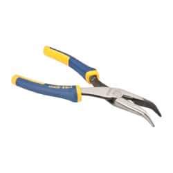 Irwin - 8" OAL, 2-5/16" Jaw Length x 15/16" Jaw Width, Long Nose Side Cutting Bent Nose Pliers - Serrated Jaw, Standard Head, ProTouch Handles - USA Tool & Supply