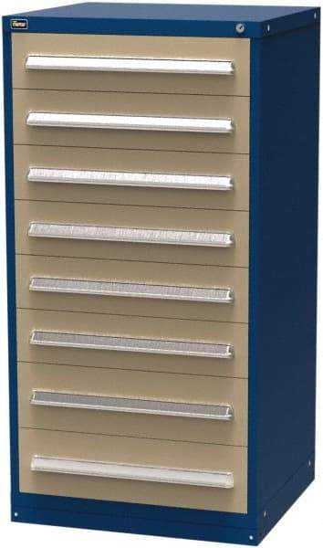 Vidmar - 8 Drawer, Modular Storage Cabinet - Steel, 30" Wide x 27-3/4" Deep x 59" High, Blue & Beige - USA Tool & Supply