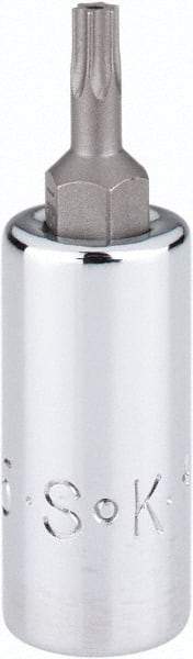 SK - 1/4" Drive, T15 Torx Bit Socket - 1-3/4" OAL, Tamper Resistant - USA Tool & Supply