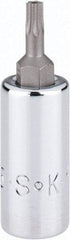 SK - 1/4" Drive, T15 Torx Bit Socket - 1-3/4" OAL, Tamper Resistant - USA Tool & Supply