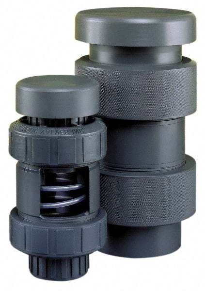 Plast-O-Matic - 2" Pipe, 100 Max psi, PVC, Normally Closed Design Vacuum Breaker Valve - EPDM Seal, PTFE Encapsulated Stainless Steel Spring, NPT End Connections - USA Tool & Supply