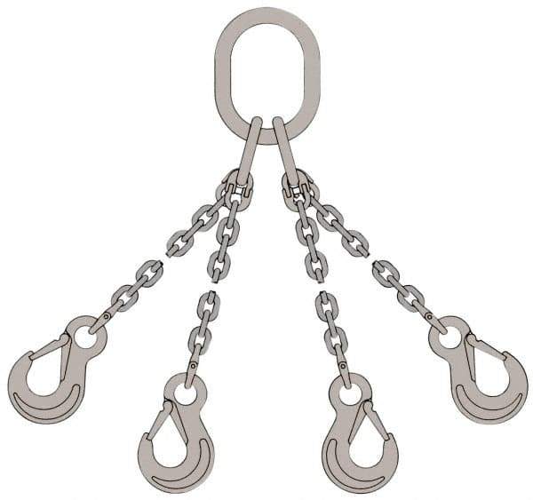 Pewag - 5' Long, 11,500 Lb Basket Capacity, 11,500 Lb Vertical Capacity, Stainless Steel Web Sling - QOS Chain Sling, 3/8" Diam Chain, Bright Polish, with Sling Hook & Master Link - USA Tool & Supply