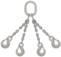 Pewag - 5' Long, 11,500 Lb Basket Capacity, 11,500 Lb Vertical Capacity, Stainless Steel Web Sling - QOS Chain Sling, 3/8" Diam Chain, Bright Polish, with Sling Hook & Master Link - USA Tool & Supply