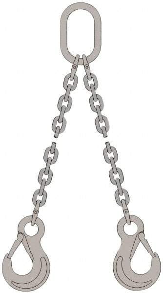 Pewag - 5' Long, 1,900 Lb Basket Capacity, 1,900 Lb Vertical Capacity, Stainless Steel Web Sling - DOS Chain Sling, 3/16" Diam Chain, Bright Polish, with 2 Sling Hooks & Master Link - USA Tool & Supply