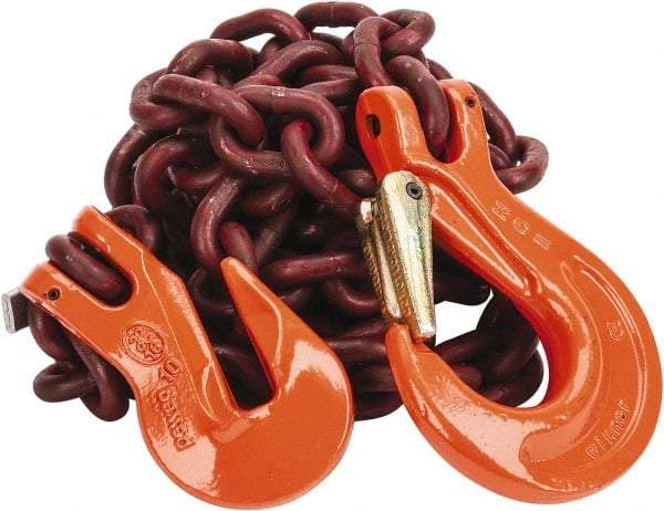 Pewag - 10' Long, 7,100 Lb Basket Capacity, 7,100 Lb Vertical Capacity, Alloy Steel Web Sling - SSG Chain Sling, 3/8" Diam Chain, Silver (Color), with Grab Hook & Sling Hook - USA Tool & Supply