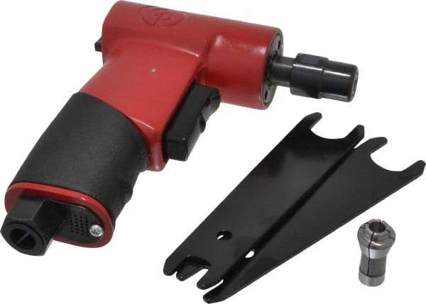 Chicago Pneumatic - 1/4" Collet, Angle Handle, Angle Air Die Grinder - 17,000 RPM, Rear Exhaust, 15.89 CFM, 0.2 hp, 6.21 bar, 1/4 NPT - USA Tool & Supply