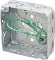 Thomas & Betts - 2 Gang, (14) 1/2 & 3/4" Knockouts, Steel Square Junction Box - 4" Overall Height x 4" Overall Width x 1-1/2" Overall Depth - USA Tool & Supply
