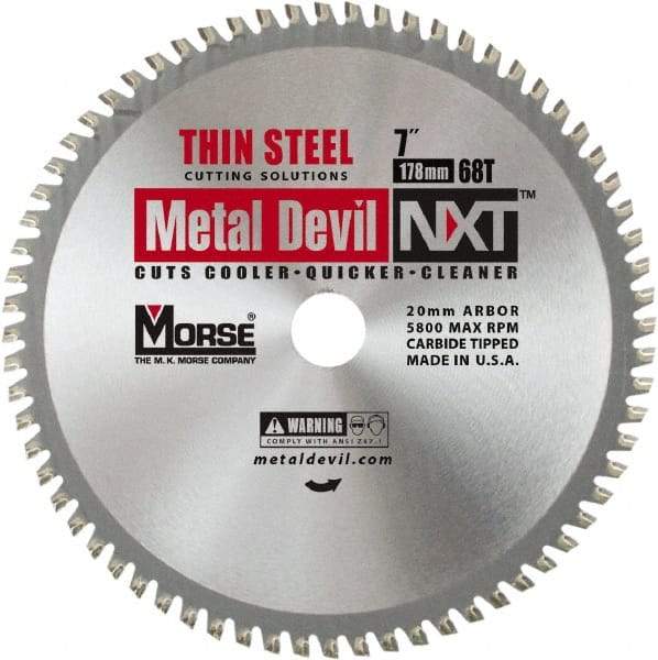 M.K. MORSE - 7" Diam, 20mm Arbor Hole Diam, 68 Tooth Wet & Dry Cut Saw Blade - Tungsten Carbide-Tipped, Standard Round Arbor - USA Tool & Supply