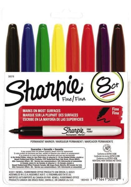 Sharpie - Assorted Colors Permanent Marker - Fine Felt Tip, AP Nontoxic Ink - USA Tool & Supply