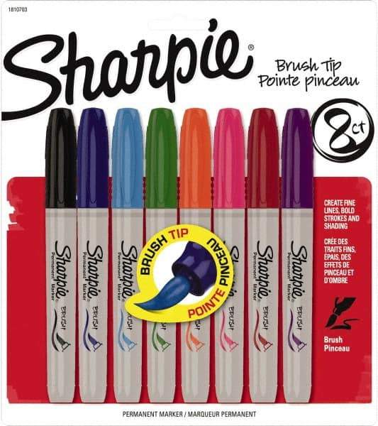 Sharpie - Assorted Colors Permanent Marker - Brush Felt Tip, AP Nontoxic Ink - USA Tool & Supply