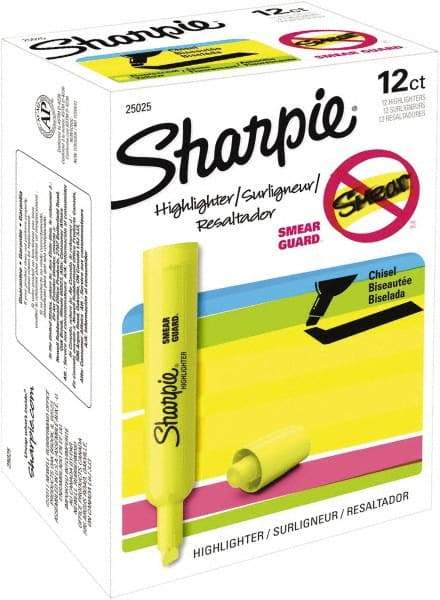 Sharpie - Fluorescent Yellow Highlighter - Chisel Tip, AP Nontoxic Ink - USA Tool & Supply