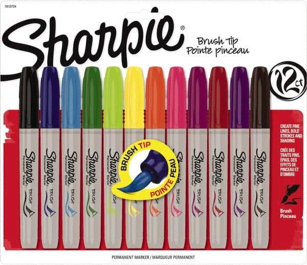 Sharpie - Assorted Colors Permanent Marker - Brush Felt Tip, AP Nontoxic Ink - USA Tool & Supply